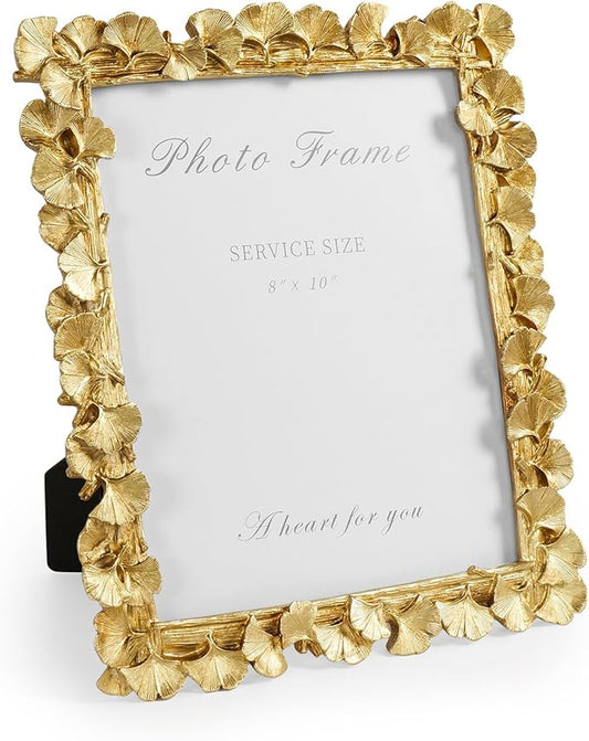 Cuspin Gold 8x10 Picture Frame, Vintage Ornate Picture Frames Leaf Textured Hand-Crafted Resin with Glass Front, Antique Photo Frame for Tabletop Display, Retro Design Home Decor