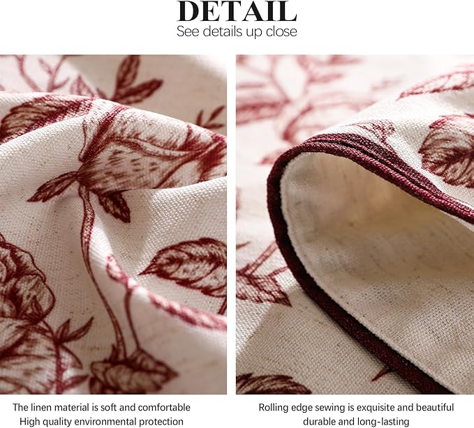 ISAENNE Designer Vintage Linen Small Round Tablecloth,Red Floral Pattern Linen Stain Resistant Table Cloth,Decor Tablecloths for Dining Thanksgiving Kitchen Tea Party,Diameter 55"-Harmony