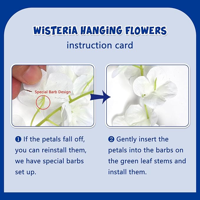 24 Pack Royal Blue Wisteria Hanging Flowers Garland, 3.77 Feet Artificial Flower Vines, Fake Wisteria, Artificial Vines Hanging Garland for Backdrop Outdoor Yard Garden Decor