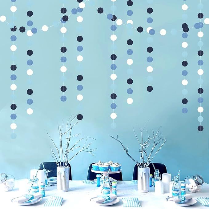 Light-Blue Navy-Dusty White Party-Decorations Garland - 52ft Baby Boy Shower Royal Paper Streamers Banner,Birthday Bridal Baby Shower Bachelorette Wedding Hanging Supplies Decor Hugfond