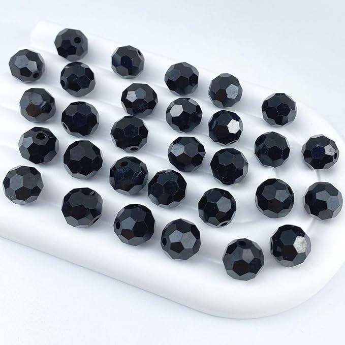 50 PCS 10mm Crystal Glass Beads Round Multiple Faceted Loose Spacer Glass Beads for DIY Handcrafte Bracelet Necklace Earring Jewelry Making(Black)