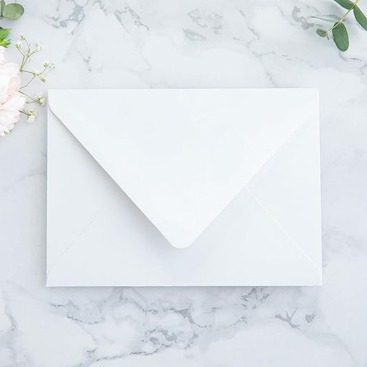 PONATIA 50PCS A7 Euro Flap White Envelope, 5.25 x 7.25'' Dusty Blue Flowers Liner Envelopes for Wedding Invitations, Photos, Postcards, Greeting Cards, Acrylic Mailing, 5x7 Envelopes