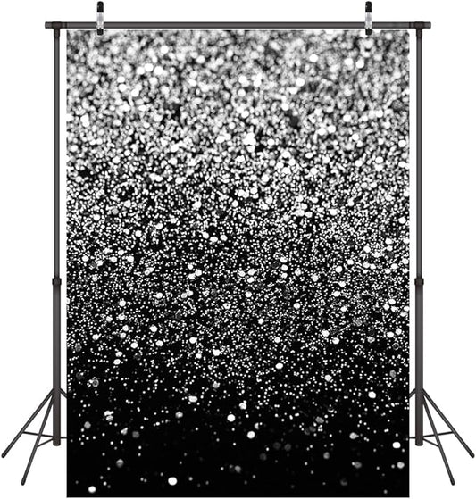 WOLADA Black and Silver Backdrop Silver Glitter Backdrop for Photography Wedding Birthday Baby Shower Party Photo Studio 5x7FT FW18