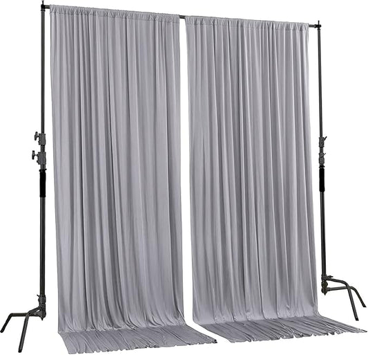 AK TRADING CO. 10 feet x 8 feet IFR Polyester Backdrop Drapes Curtains Panels with Rod Pockets - Wedding Ceremony Party Home Window Decorations - Silver