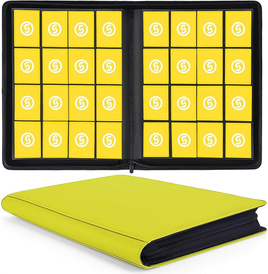 1000+ Pockets Trading Card Binder, Premium 16 Pocket Card Binder, Ringless Side Loading Collection Album Holder Folders for MTG, TCG, Game Cards & Sports Cards (Yellow)