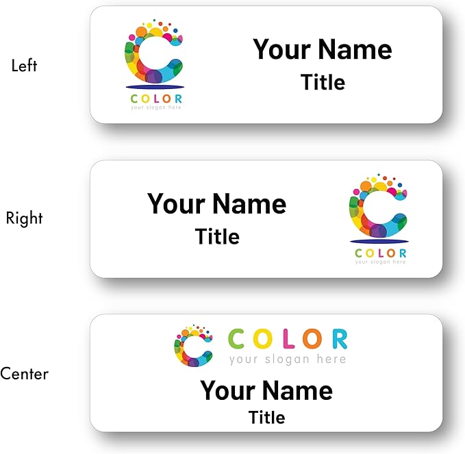 Custom Name Tags - Full Color Logo Name Tags - Scratch Resistant Metal Front & Hard Plastic Back (1.25 x 3 Inch, Gold)