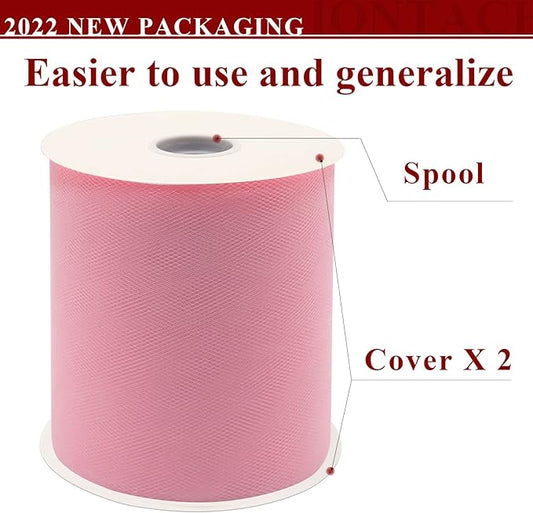 Pink Tulle Fabric Rolls 6 Inch by 200 Yards (600 feet) Fabric Spool Tulle Ribbon for DIY Pink Tutu Bow Baby Shower Birthday Party Wedding Decorations Craft Supplies