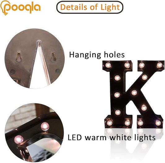 Decorative LED Illuminated Letter Marquee Sign - Alphabet Marquee Letters with Lights For Wedding Birthday Party Christmas Night Light Lamp Home Bar Decoration K, Black