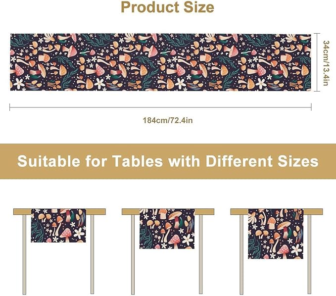 Mushroom Table Runner,Retro Forest Plant Table Cloth Farmhouse Kitchen Dining Table Decoration for Home Party Decor 13x120 Inch