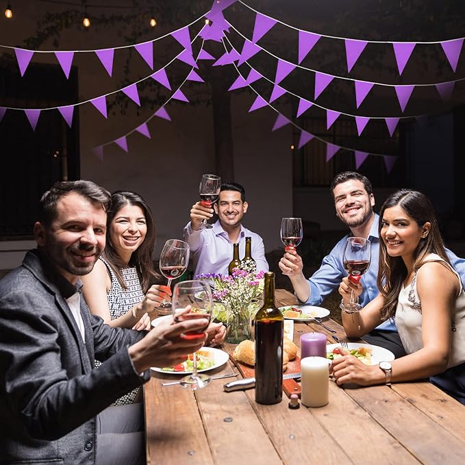 Tatuo 200 Feet Solid Pennant Banners Flags String Triangle Hanging DIY Bunting Flags Party Decorations for Grand Opening Party Banners for Kids Birthday, Shops (Purple)