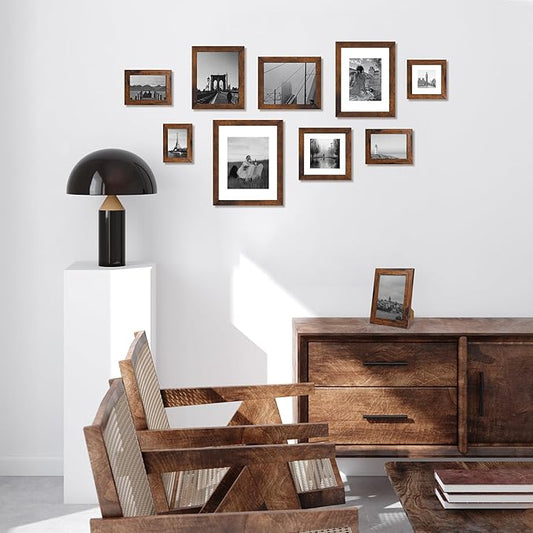 10x10 Picture Frame Set of 4 with Real Glass, Rustic Frames Display 8x8 Picture with Mat or 10 x 10 Without Mat, Wooden Square Photo Frame for Wall Mount and Tabletop Display