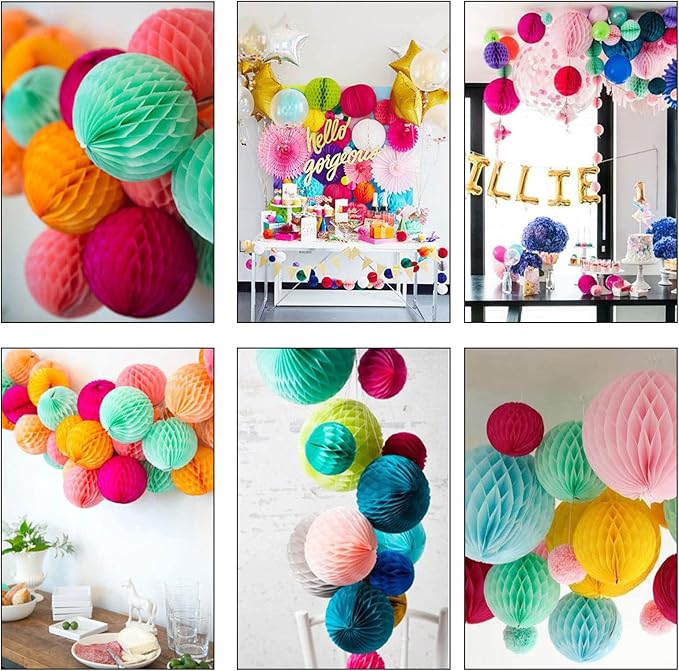 CC wonderland zone 12pcs Blue and Orange Paper Honeycomb Balls,6" & 10" Hanging Tissue Pom poms for Birthday Party Decoration