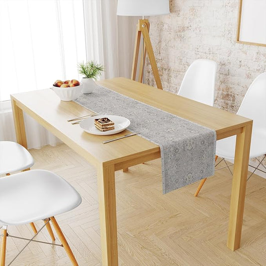 Snycler Table Runner Boho Table Runners Vintage Elegant Farmhouse Table Center Linen Decor for Home Dining Party Entrance (13x108 Inch) Gray