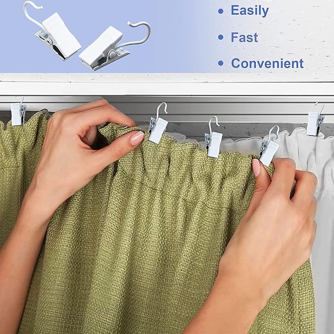 JANYUN 120 Pack White Clip Hook Set Curtain Clips for Curtain Picture Home Decoration Art Craft Dispaly Hang Light Clip (White)