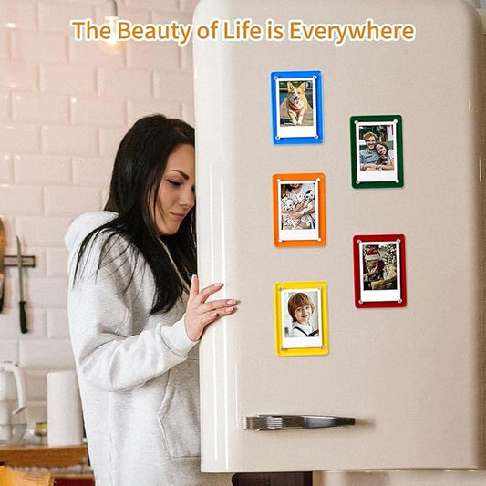 Mini Magnetic Photo Frames for Refrigerator, 2.36x3.54" Acrylic Magnetic Colorful Picture Frames, 2x3 Mini Film Display Compatible with Instax/Polaroid Camera Photo for Fridge/Locker, 6 Pack