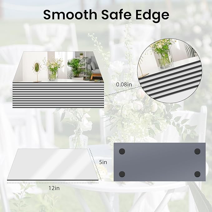 JAMBALAY 12"×5" Mirror Centerpieces for Tables, Set of 12 Glass Mirror Table Centerpieces, Rectangular Glass Mirror Trays, Mirror Candle Plates for Wedding Decorations and Party