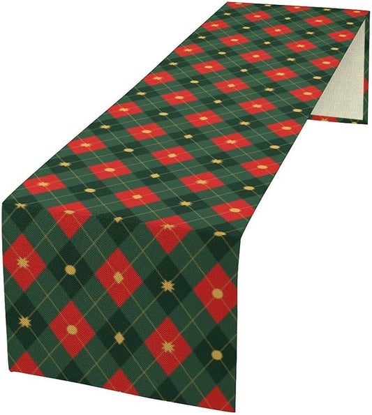Christmas Table Runner,Green Red Xmas Plaid Table Cloth Kitchen Dining Table Decoration for Home Party Decor 13x108 Inch