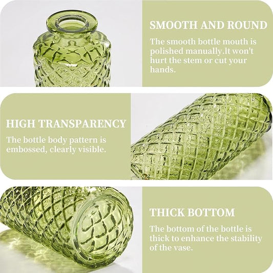 Mini Bud Vases As Wedding Centerpieces for Tables,Clear Bud Vases for Flowers,Small Flower Vases Suitable for Birthday Party,Anniversary,Wedding Reception,Baby Shower (Green, 12PCS)