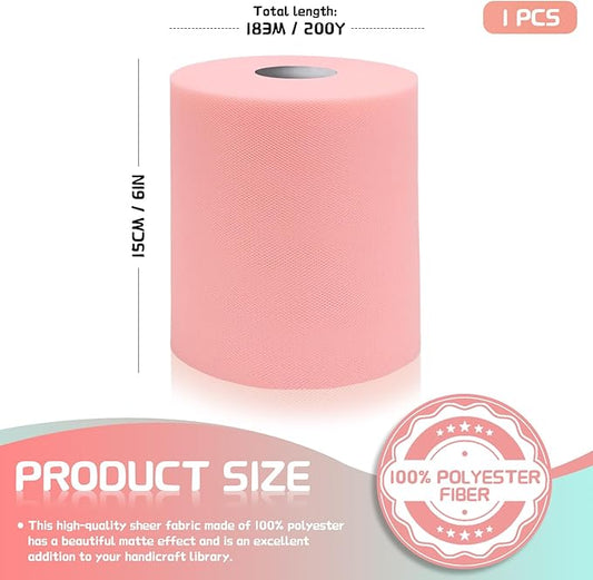 6" x 200 Yards Blush Tulle Fabric Rolls, Blush Spool Tulle Ribbon for DIY Tutu Skirt Wedding Decoration Baby Shower Birthday Party Backdrop Gift Wrapping Bow Craft Supplies