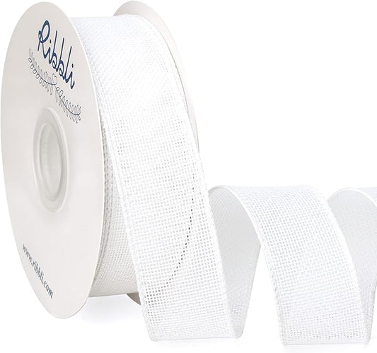 Ribbli White Burlap Wired Ribbon, 1-1/2” Inch x Continuous 20 Yard, White Wired Ribbon for Wreaths,Big Bows,Tree Decoration,Outdoor Decoration
