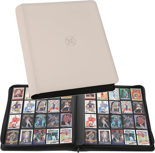 20-Pocket Card Binder, Trading Card Binder Holds 2000 Cards, Premium Zippered Trading Card Album Compatible with TCG, Game & Sports Cards (Ivory White)