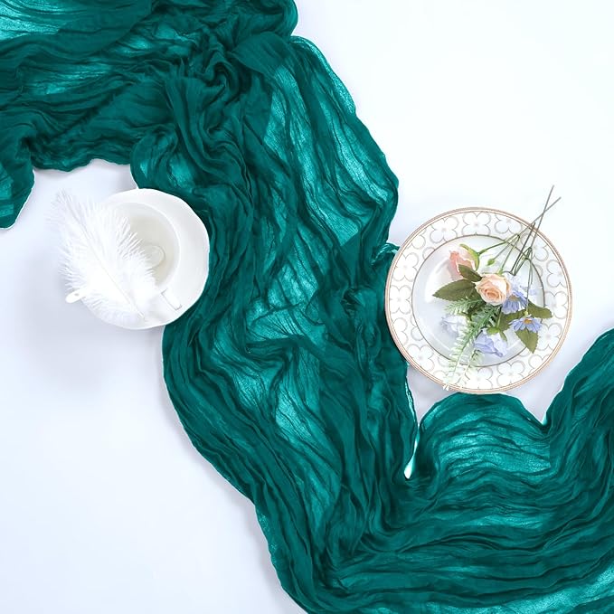 6 Pack Turquoise Cheesecloth Table Runner 10ft Boho Gauze Fabric Cheese Cloth Table Runner 35 x 120 Inch Rustic Sheer for Romantic Wedding Decor Baby Shower Party Table Centerpiece Decoration