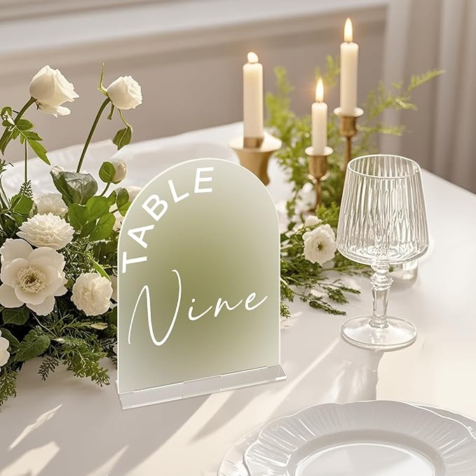 Frosted Arch Wedding Table Numbers 1-15 with Stands, 5x7 Inch Acrylic Arch Sign with Holder for Wedding Reception Table Centerpiece Decoration