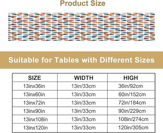 Mid Century Table Runner, Modern Style Retro Pattern Droplet Shapes Mosaic Tones Pattern Print for Home Kitchen Table Decor Dining Coffee Room Party Decor 13x120in