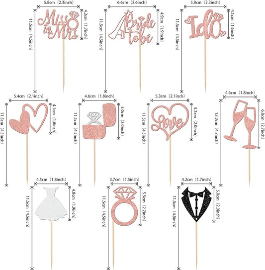 30 PCS Bride to Be Cupcake Toppers Glitter Miss to Mrs I Do Love Heart Ring Cupcake Picks Wedding Bridal Shower Cake Decorations for Wedding Engagement Bachelorette Party Supplies Rose Gold