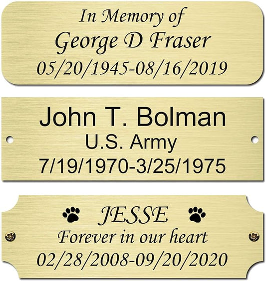3" W x 1" H Personalized Custom Engraved Brushed Gold Solid Brass Plate Frame Name Label Art Tag for Frames with Adhesive Backing or Screws (Brass)
