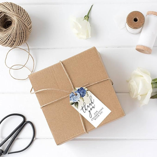 Andaz Press 100-Pack Thank You For Celebrating With Us Favor Tags Icy Blue Roses Cardstock Gift Tags with Bakers Twine for Wedding Baby Shower Bridal Shower Birthday Party Favors 2 x 3.75-Inches