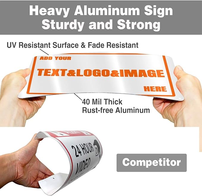 Custom Signs Outdoor Metal - 12 x 8 Customized Personalized Aluminum Signs for Office, Home, Business, Decor, Custom Rust-Proof Sign (Orange Text Box)
