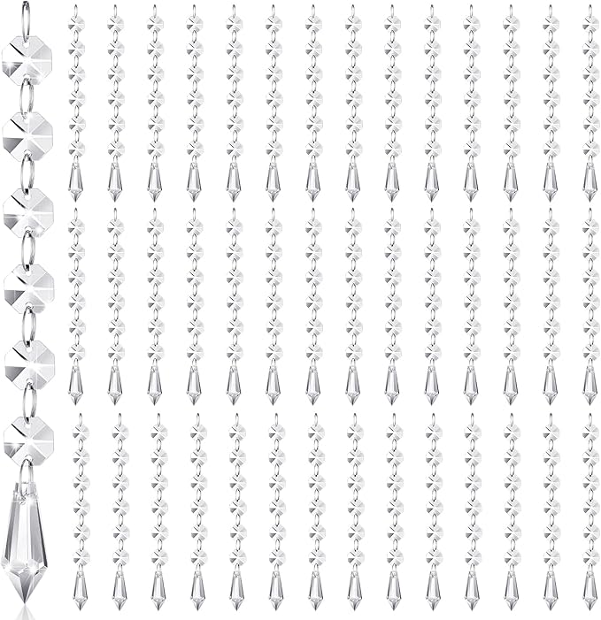 Nuenen 100 Pcs Acrylic Hanging Crystals for Centerpieces Chandelier Clear Crystal Garland Strands Ornament Acrylic Clear Beads Prisms Pendant for Christmas Tree Window Home Decoration(Icicle)