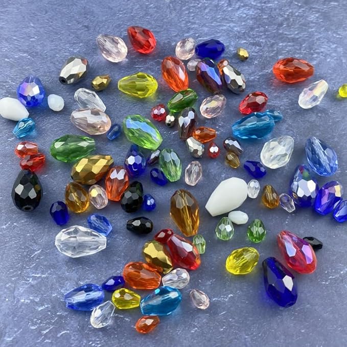 130pcs 6x8mm Teardrop Crystal Glass Beads Vertical Hole Faceted Glass Teardrop Spacer Beads for Bracelets Necklace Earring DIY Jewelry Making Craft(Transparent AB)