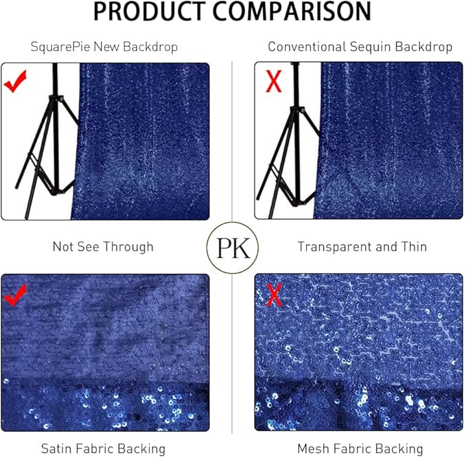 SquarePie Sequin Backdrop Curtain Less See Through Background for Wedding Party 7FT x 7FT Navy Blue