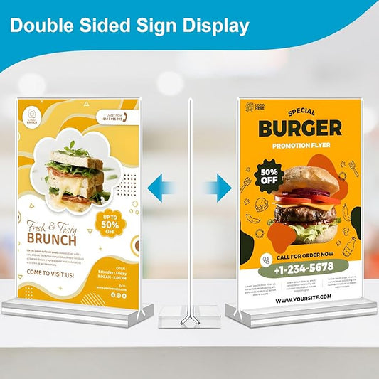 Acrylic Sign Holder 5x7, 10 Pack Clear Double Sided Table Menu Vertical Display Stand Desktop Display Stand Paper Holder Table Sign Suitable for Restaurants Office Store Show Fair