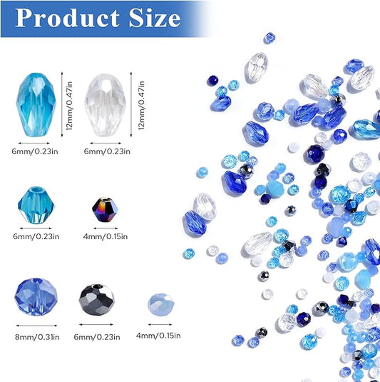 Glass Beads for Jewelry Making -800PCS Blue Crystal Beads for Bracelet Making Kit, Assorted Round Rondelle Gemstone Beads for DIY Crafts,Friendship Bracelets（Blue）