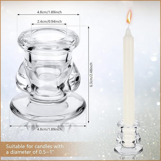 24 Pcs Candlestick Holders Glass Clear Taper Candle Holders 2.2" High Candle Stick for Wedding Centerpieces Decor Party Supplies