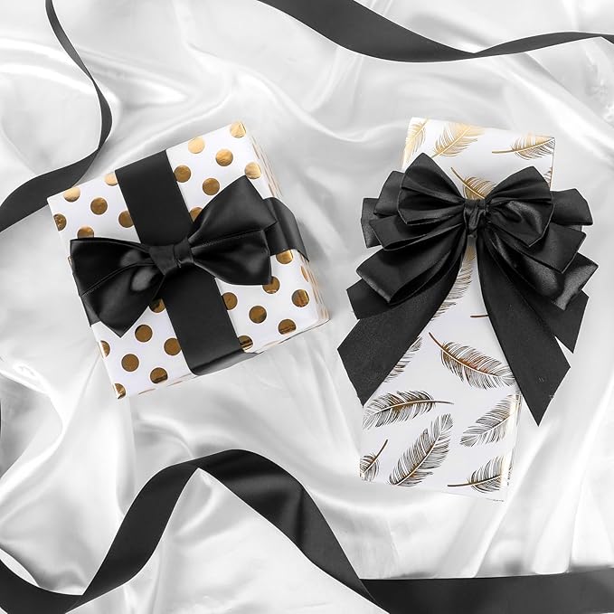 NESCCI 60 Yards Ribbon,1-1/2 Inch Black Satin Ribbon,Single Face Satin Ribbons, Perfect for Gift Wrapping,Wedding Decoration,Handmade Bows, Wrapping Bouquet and More
