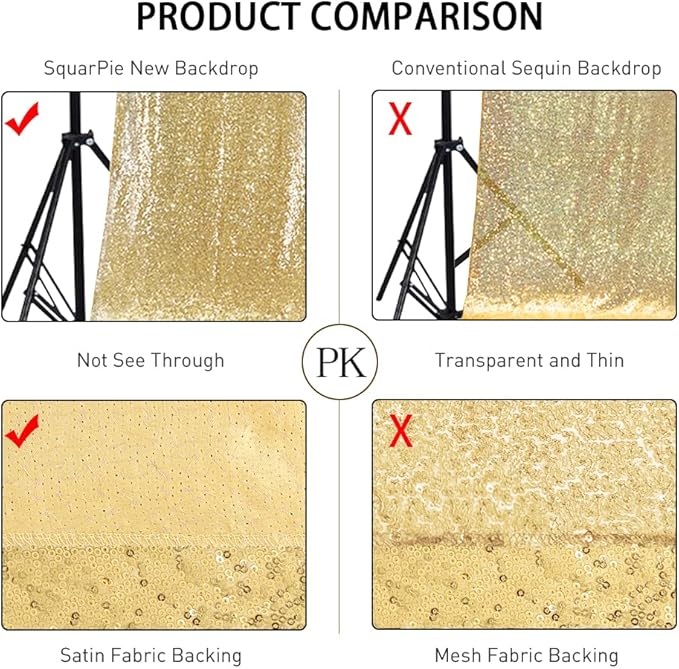 SquarePie Sequin Backdrop Less See Through Thick Background Glitter Curtain Party 20FT x 10FT Gold