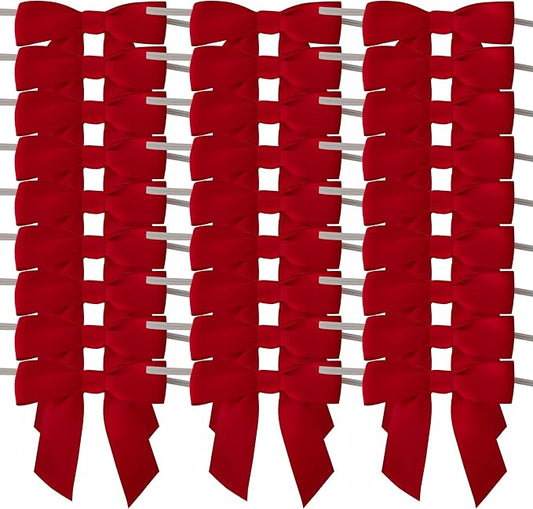 50pcs 3-1/2" Red Satin Ribbon Bows with Twist Ties Giant Bows for Christmas Holiday Gift Packing&Wrapping (Red)