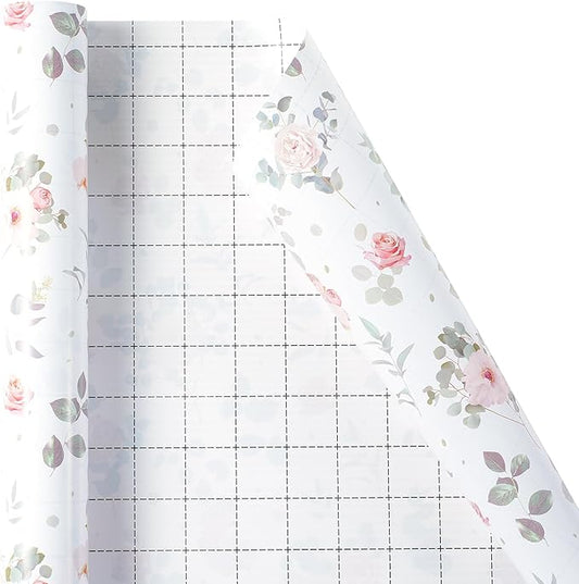 Ulmasinn Floral Wrapping Paper Roll - 17 Inches x 33 Feet - Vintage Romantic Rose Flower Gift Wrap with Cut Lines for Wedding, Birthday, Bridal Shower, Mother’s Day