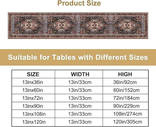 Vintage Boho Floral Table Runner, Rustic Country Farmhouse Black Bohemia Flower Pattern for Home Kitchen Table Decor Dining Coffee Room Party Decor 13x90in