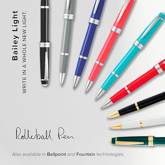 Cross Bailey Light Refillable Rollerball Pen Presented in a Everyday Gift Box - Medium Point, Black Ink, Polished Burgundy