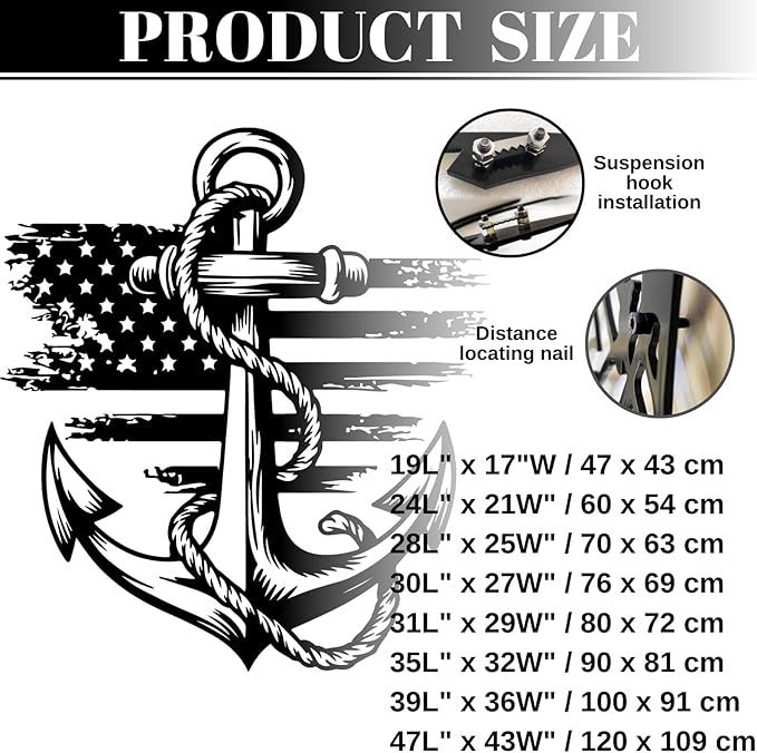 lunwall Metal Anchor Wall Decor, Anchor Metal Sign, Metal Anchor Decor, Anchor Metal Wall Art, Metal Nautical Wall Decor, Metal Wall Decor Coastal, Anchor Wall Decor (black, 30L x 27W / 76 x 69 cm)