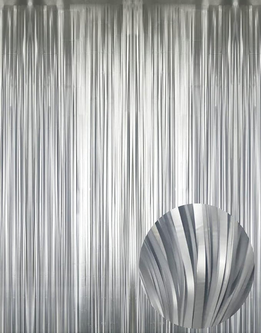 GOER 3.2 ft x 8.2 ft Metallic Tinsel Foil Fringe Curtains Party Photo Backdrop Party Streamers for Birthday,Graduation,New Year Eve Decorations Wedding Decor (5 Pcs,Matte Silver,Thick Material)