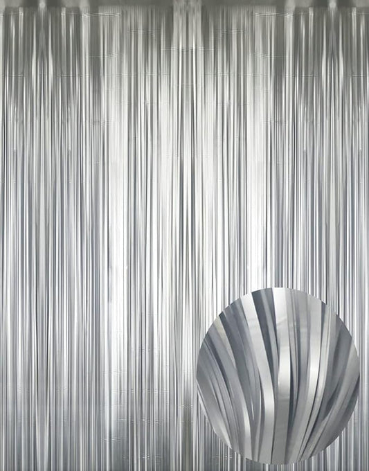 GOER 3.2 ft x 8.2 ft Metallic Tinsel Foil Fringe Curtains Party Photo Backdrop Party Streamers for Birthday,Graduation,New Year Eve Decorations Wedding Decor (3 Pcs,Matte Silver,Thick Material)