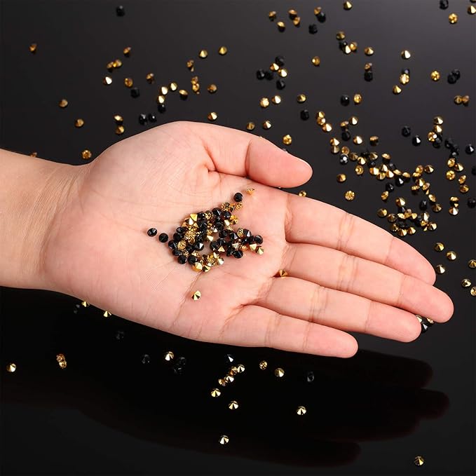 10000 Clear Wedding Table Scatter Confetti Crystals Acrylic Diamonds Rhinestones for Table Centerpiece Decorations Wedding Decorations Bridal Shower Decorations Vase Beads (Gold and Black, 4 mm)