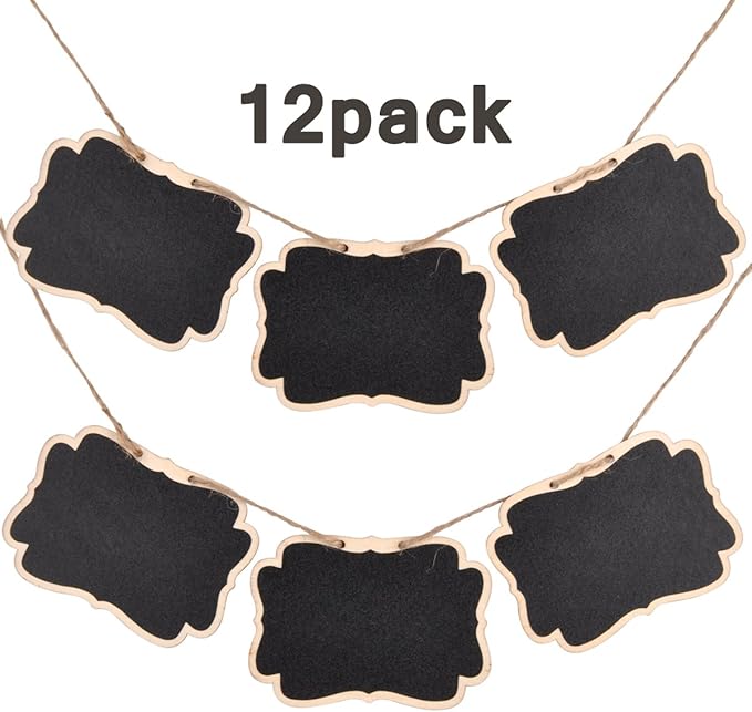 UCEC Mini Erasable Chalkboards, Double Sided Blackboard with Hanging String for Markers & Chalks, Message Board Signs, Food Labels, Wedding Parties, Pack of 12