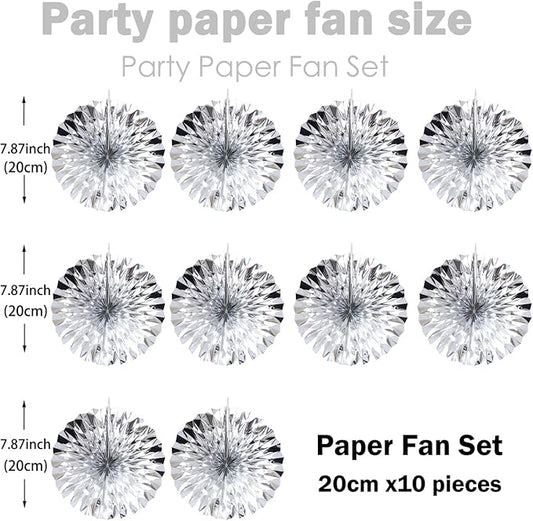 Silver Birthday Decorations,DIY Silver Paper Fans Hanging Decoration ,DecoracióN De CumpleañOs para Hombre,Wedding Decorations for Party 8in,Birthday Decorations for Men 30 Color DIY Set (Silver)